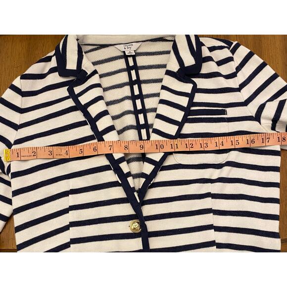 Crown & Ivy Navy White Breton Stripe Blazer Jacket Nautical Buttons Pockets (S) - Picture 10 of 11